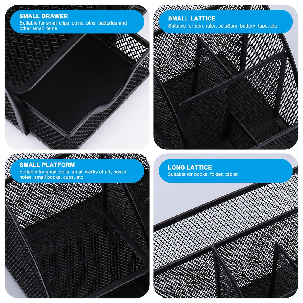 Mesh Desk Organizer — 6-Compartment Pen Holder, Black