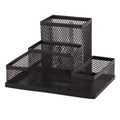 Mesh Metal Desk Organizer, 4-Compartment Pen & Memo Holder — Black