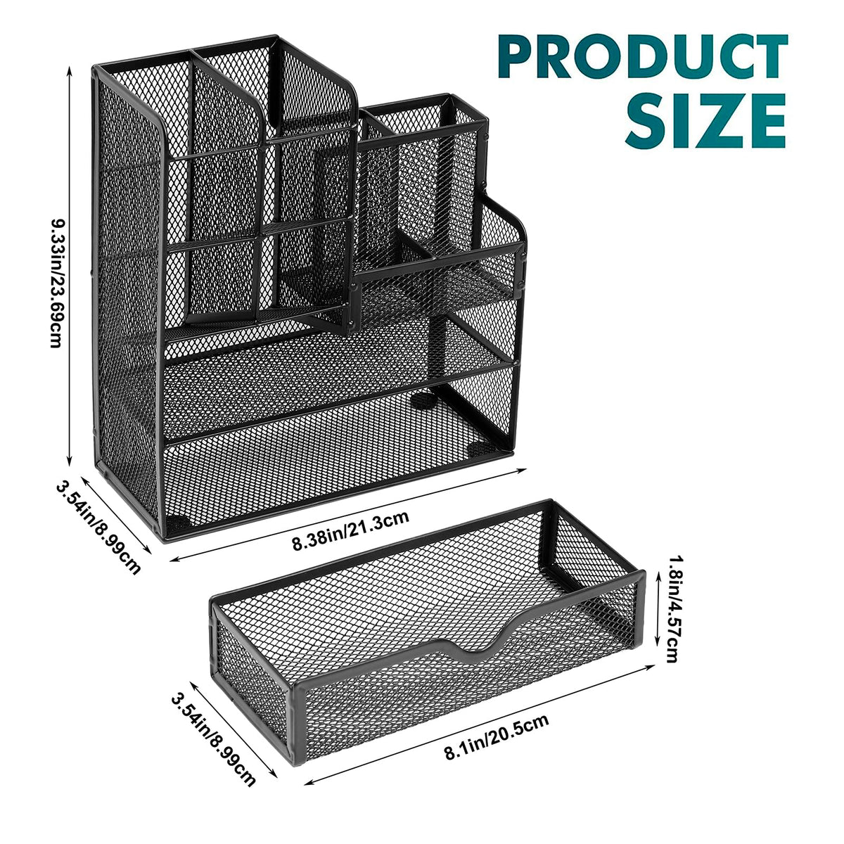 Mesh Pen Holder Organizer with Drawer — Multi-Functional Desk Pencil Holder