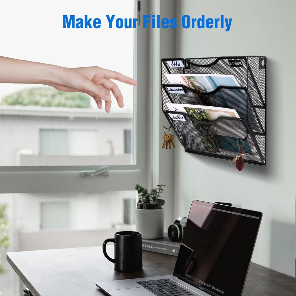 Metal 3-Tier A4 Wall-Mounted Document Holder, Black
