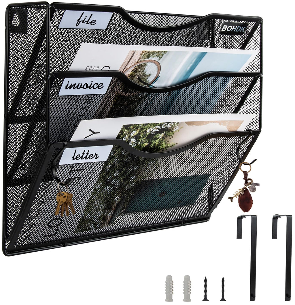 Metal 3-Tier A4 Wall-Mounted Document Holder, Black