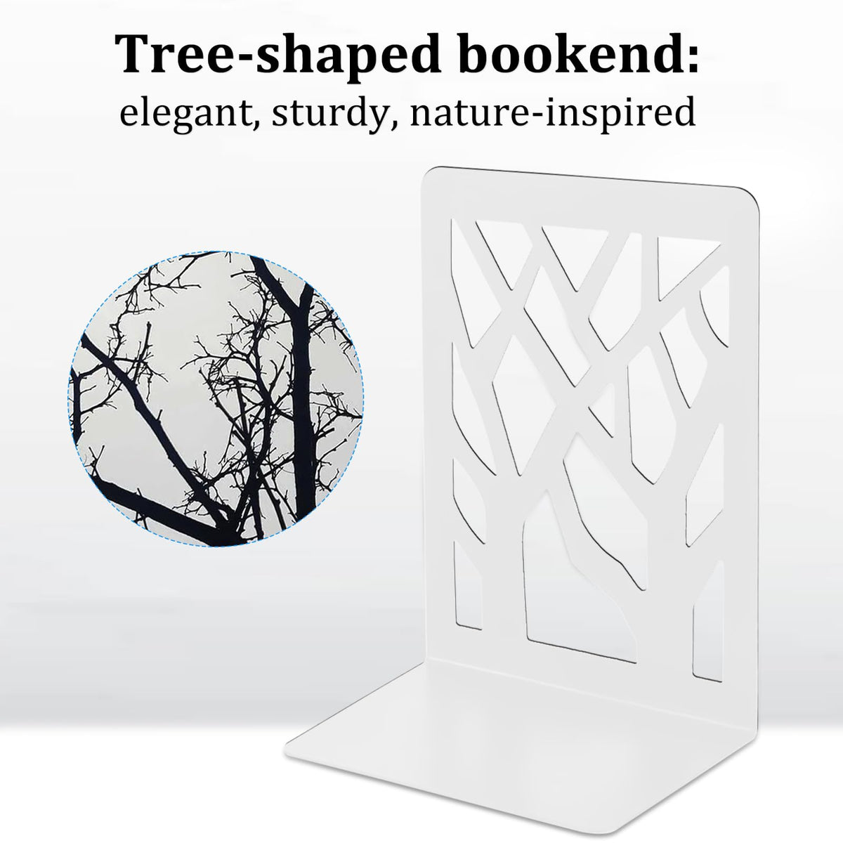 Metal Bookends for Shelves, Tree Design