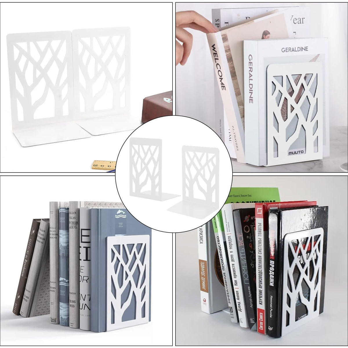 Metal Bookends for Shelves, Tree Design