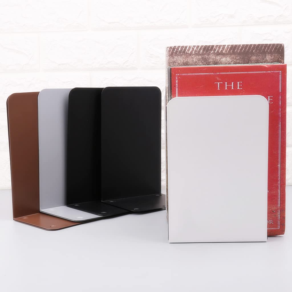 Metal Bookends Pair — Heavy-Duty L-Shaped Book Stoppers (7.7×5.3×3.8in)