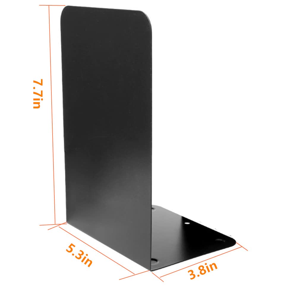 Metal Bookends Pair — Heavy-Duty L-Shaped Book Stoppers (7.7×5.3×3.8in)