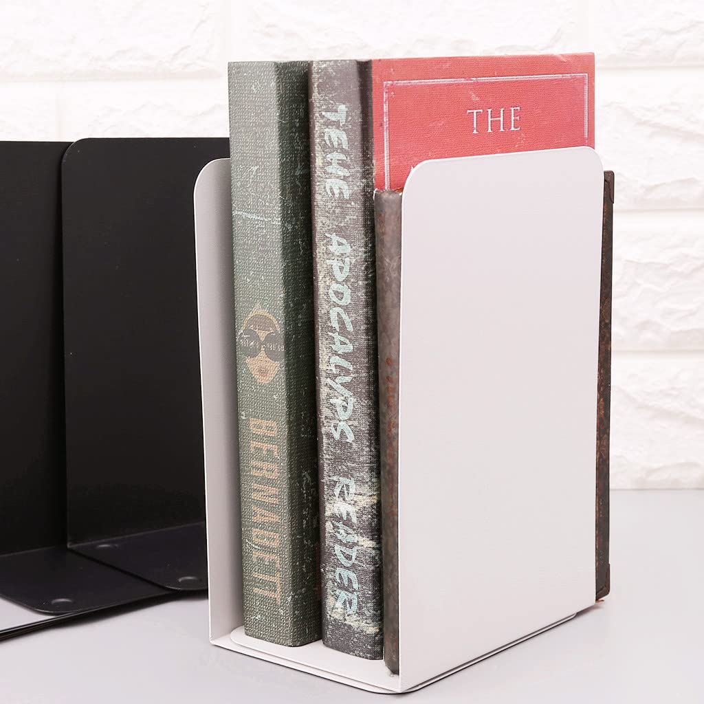 Metal Bookends Pair — Heavy-Duty L-Shaped Book Stoppers (7.7×5.3×3.8in)