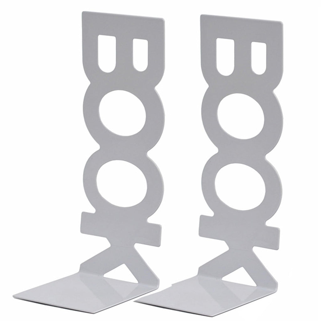 Metal Bookends Vertical BOOK Design with Non-Slip Pads 21 x 8 x 9 cm White