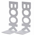 Metal Bookends Vertical BOOK Design with Non-Slip Pads 21 x 8 x 9 cm White