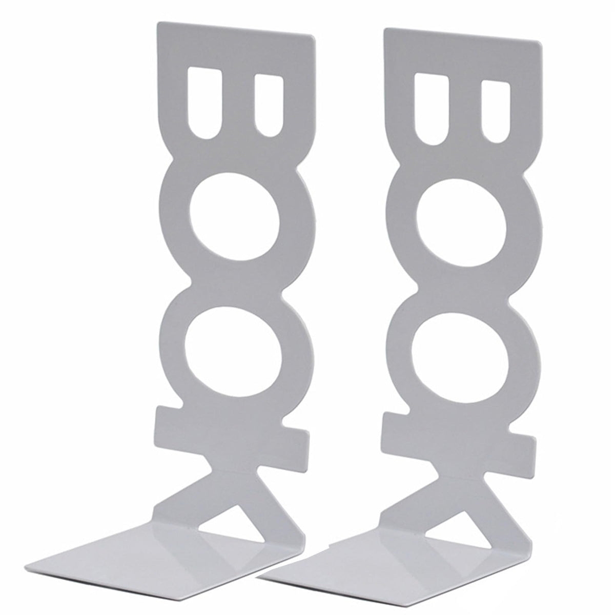 Metal Bookends Vertical BOOK Design with Non-Slip Pads 21 x 8 x 9 cm White