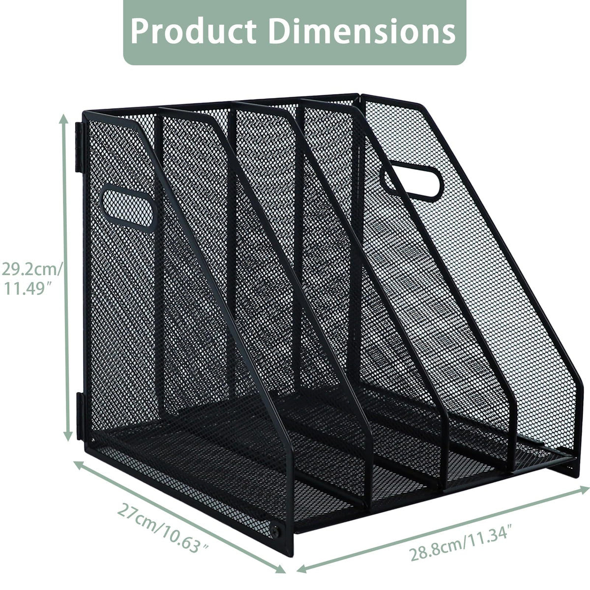 Metal Magazine File Holder for Desk — 4-Compartment A4 Mesh Rack, Black