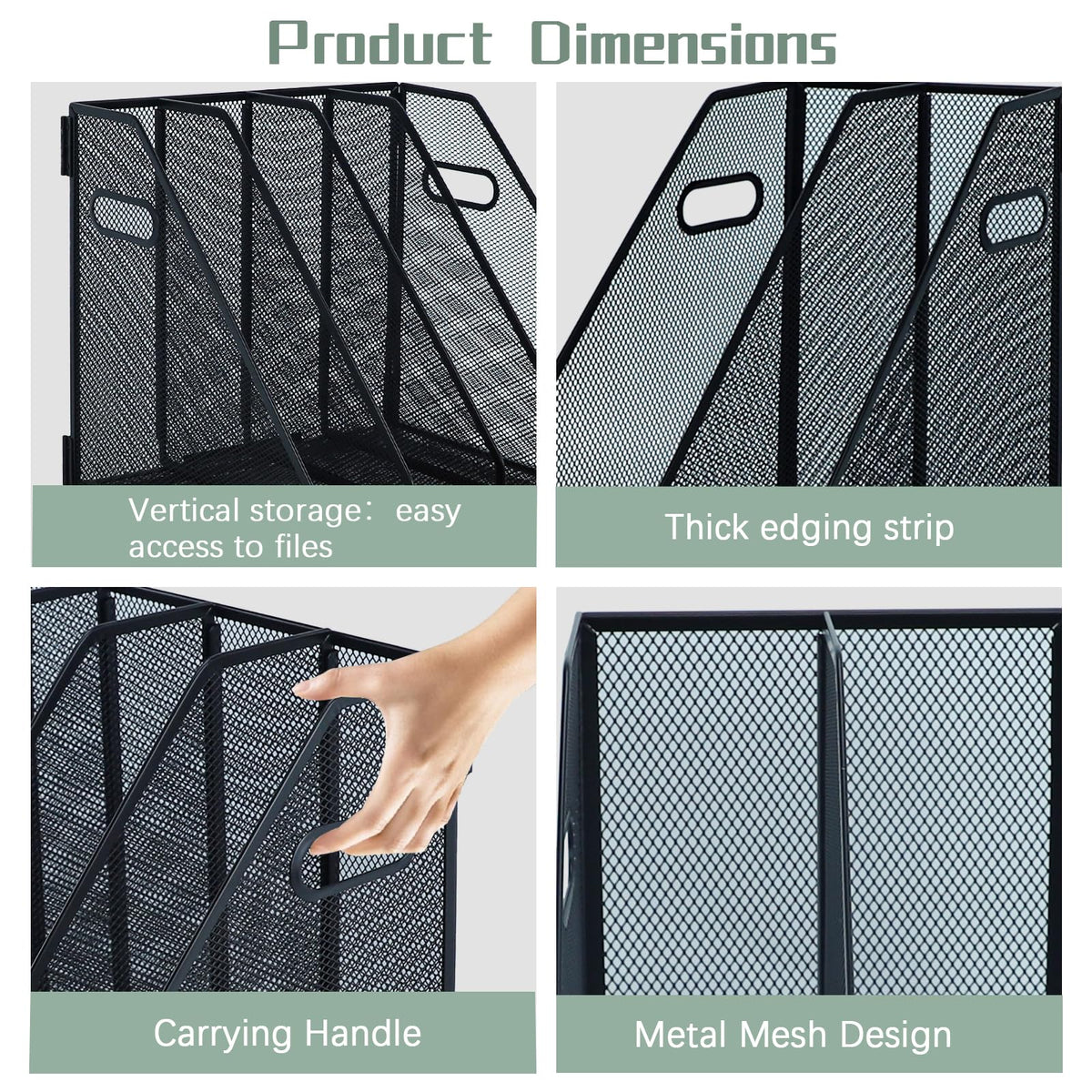 Metal Magazine File Holder for Desk — 4-Compartment A4 Mesh Rack, Black