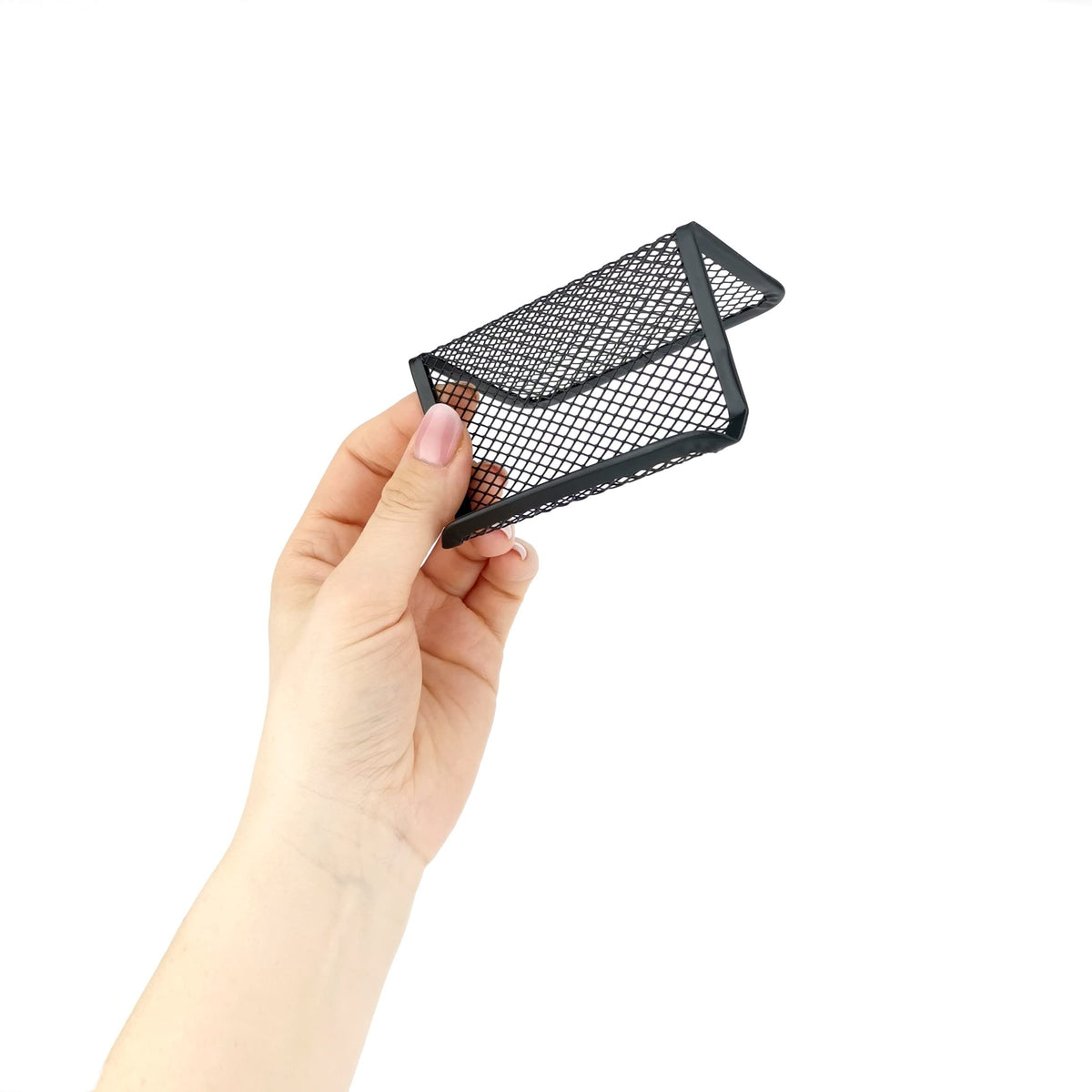Metal Mesh Business Card Holder for Desk — Black