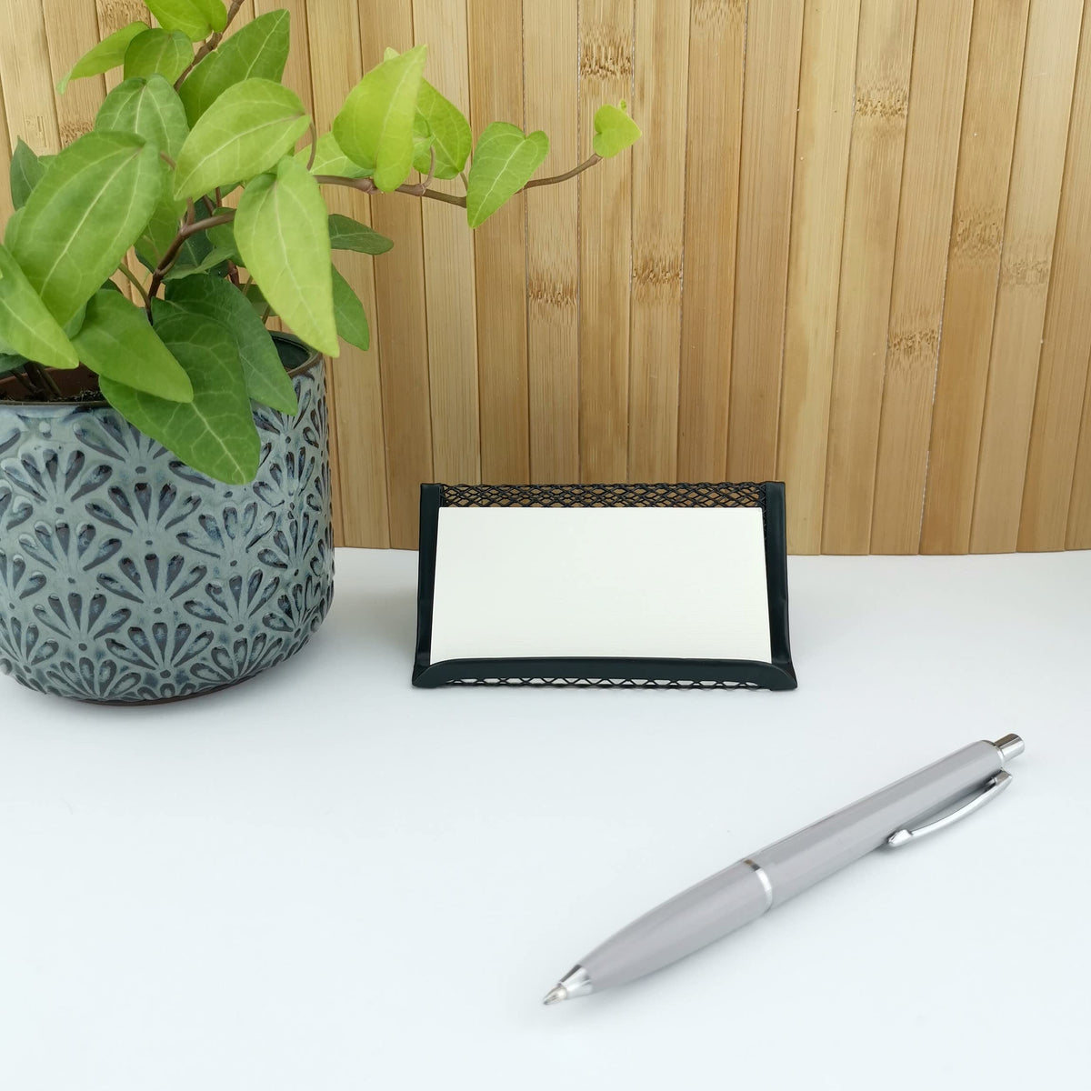 Metal Mesh Business Card Holder for Desk — Black
