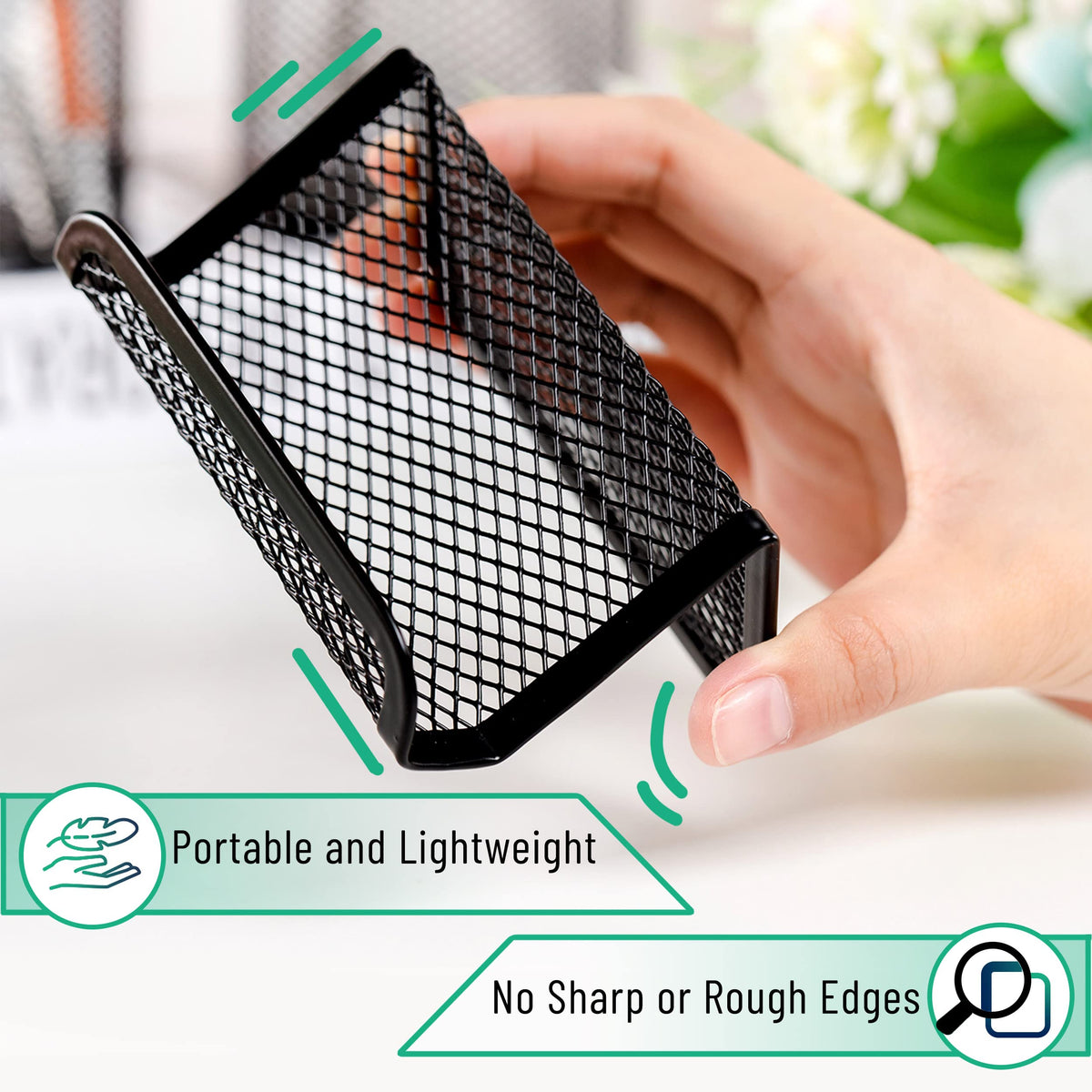 Metal Mesh Card Holder 3-Pack, Black — Desk Business Card Stand