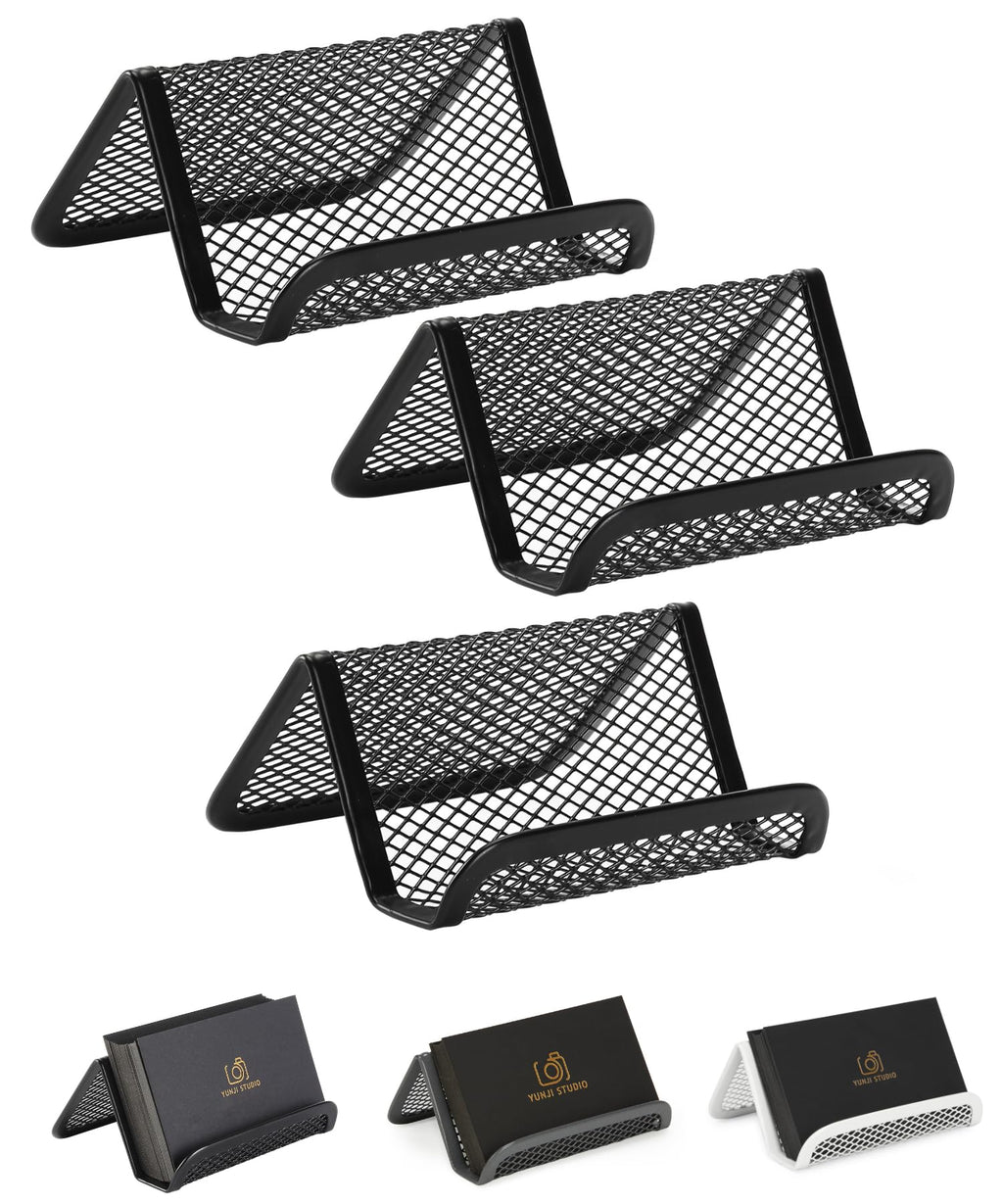 Metal Mesh Card Holder 3-Pack, Black — Desk Business Card Stand