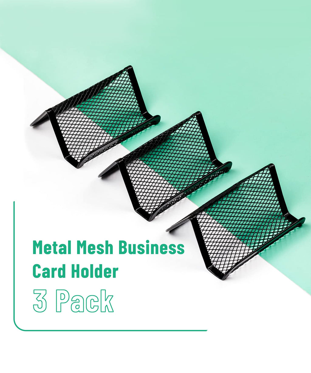 Metal Mesh Card Holder 3-Pack, Black — Desk Business Card Stand