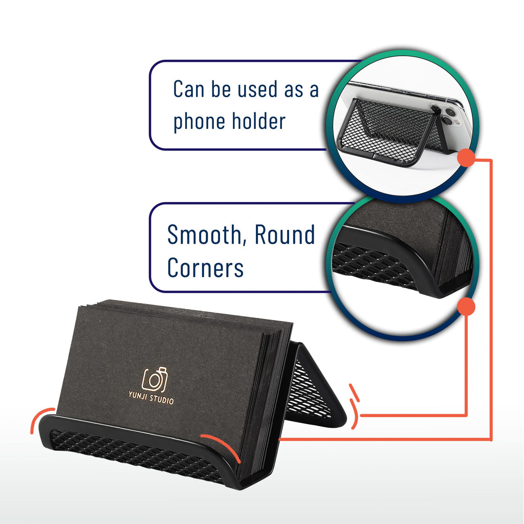Metal Mesh Card Holder 3-Pack, Black — Desk Business Card Stand