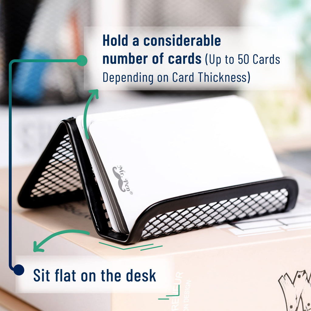 Metal Mesh Card Holder 3-Pack, Black — Desk Business Card Stand