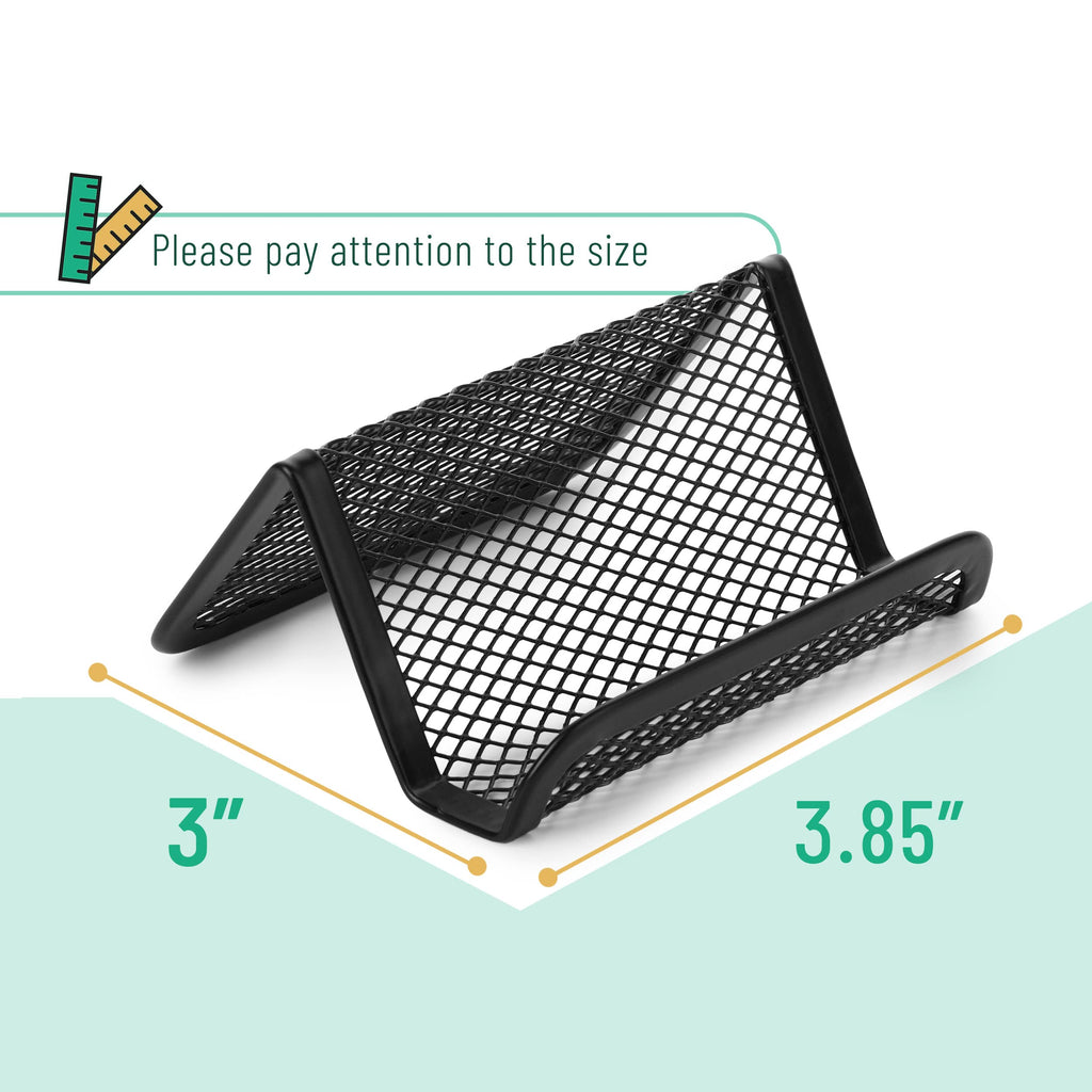 Metal Mesh Card Holder 3-Pack, Black — Desk Business Card Stand