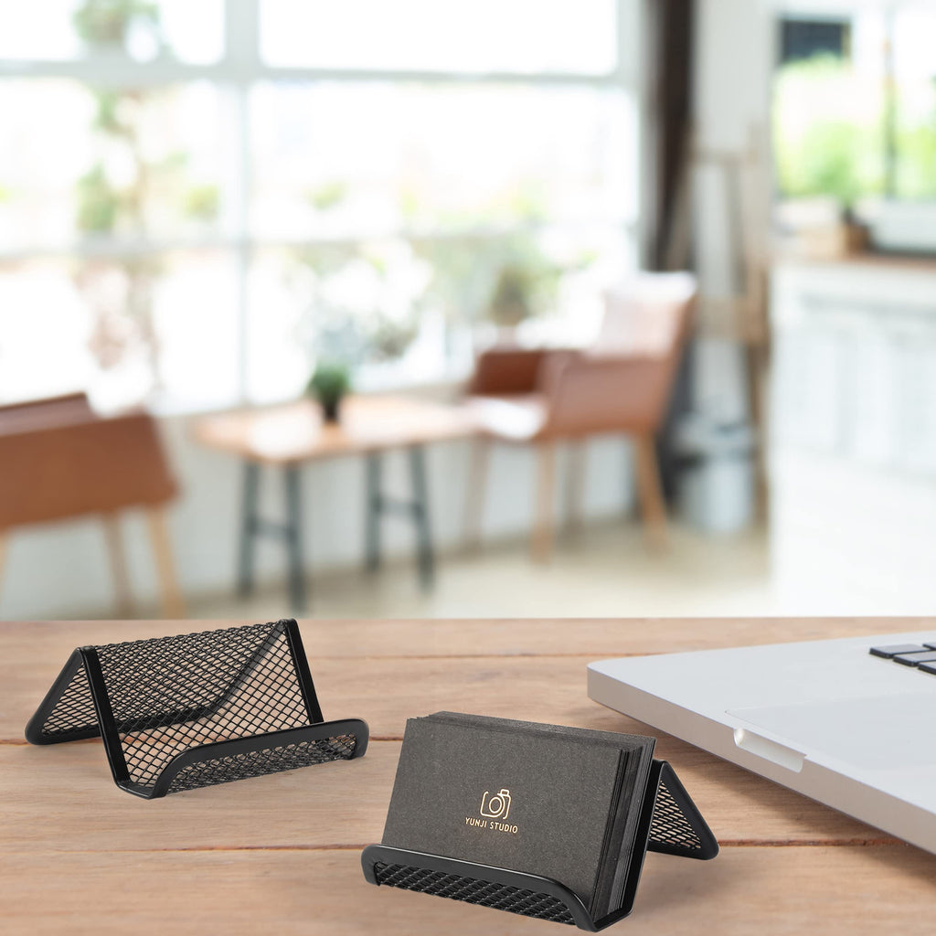 Metal Mesh Card Holder 3-Pack, Black — Desk Business Card Stand