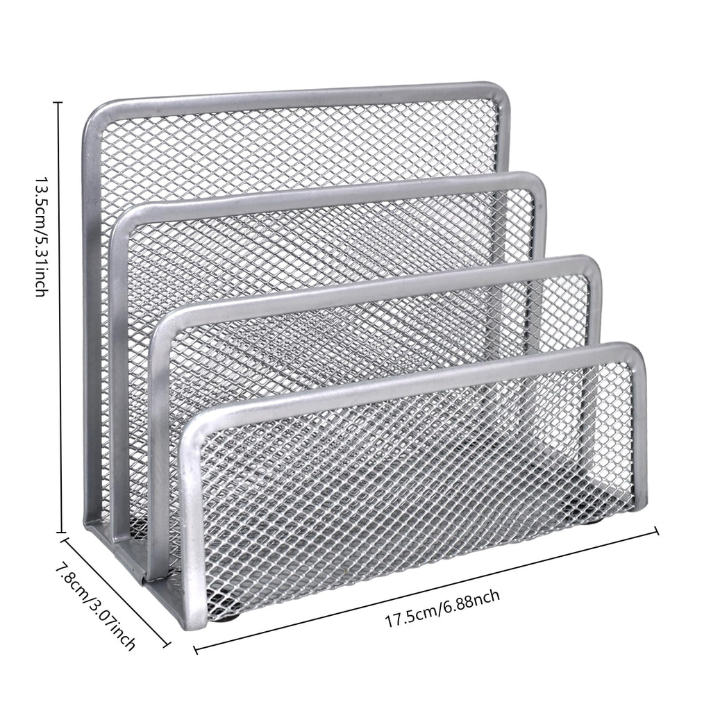 Metal Mesh Letter Sorter Desk Organizer — 3-Compartment Silver