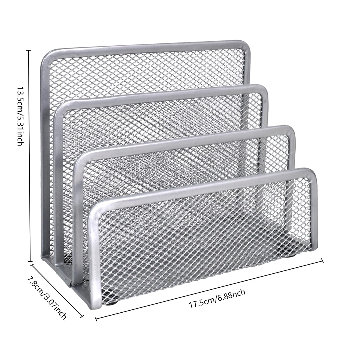 Metal Mesh Letter Sorter Desk Organizer — 3-Compartment Silver