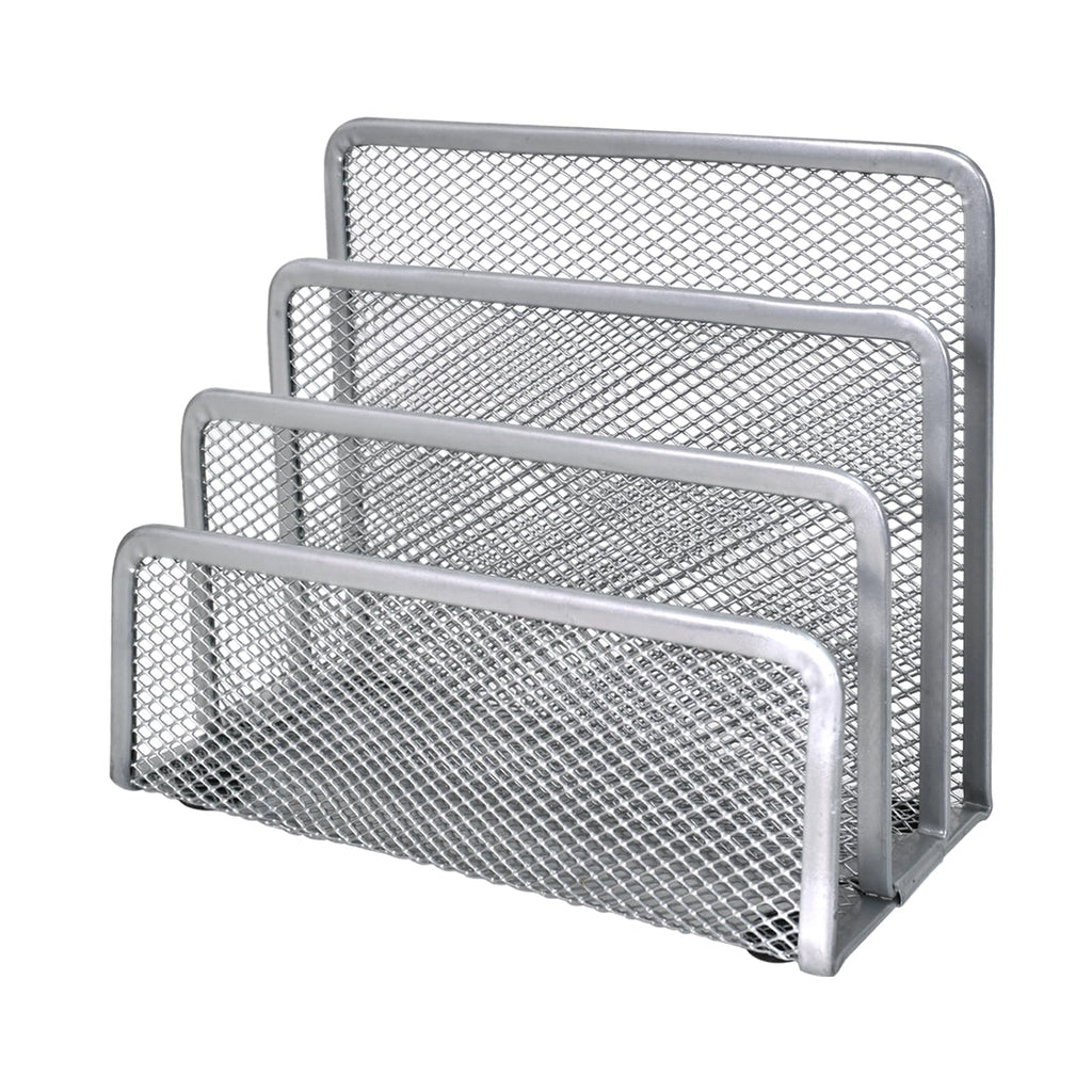 Metal Mesh Letter Sorter Desk Organizer — 3-Compartment Silver