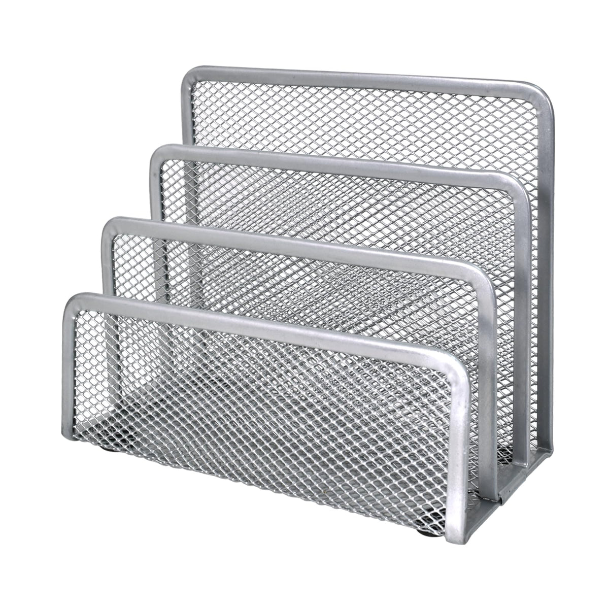 Metal Mesh Letter Sorter Desk Organizer — 3-Compartment Silver
