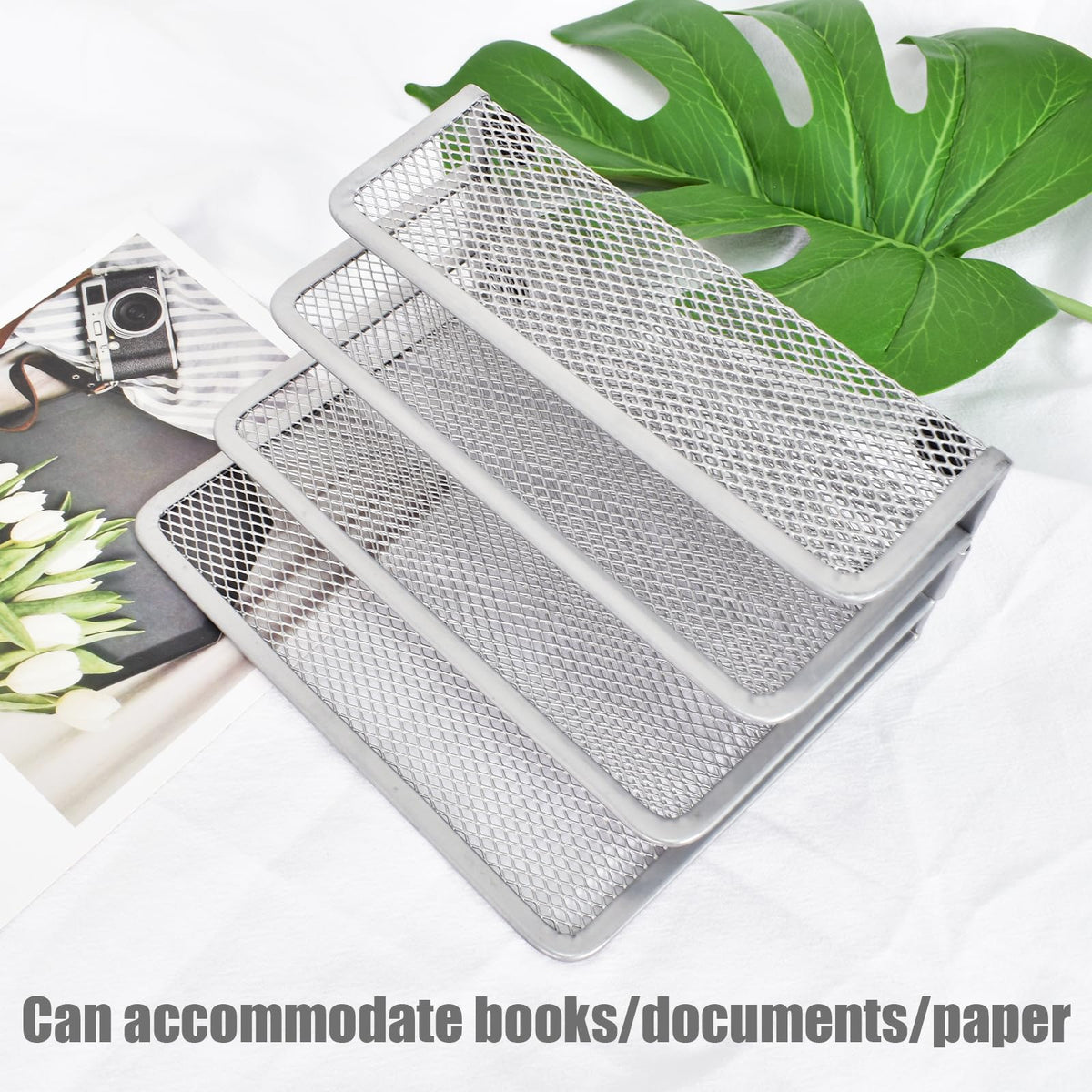 Metal Mesh Letter Sorter Desk Organizer — 3-Compartment Silver