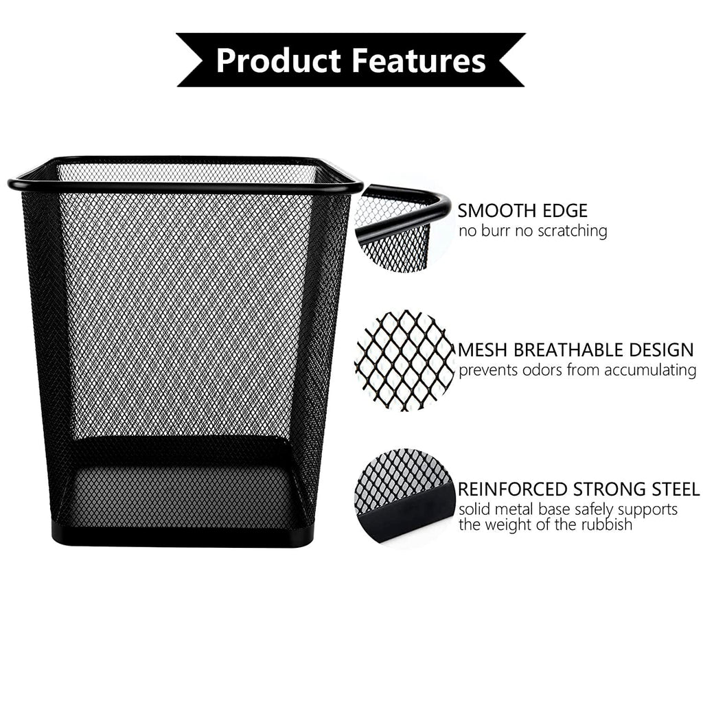Metal Mesh Square Waste Bin 9 L – Black (Pack of 1)