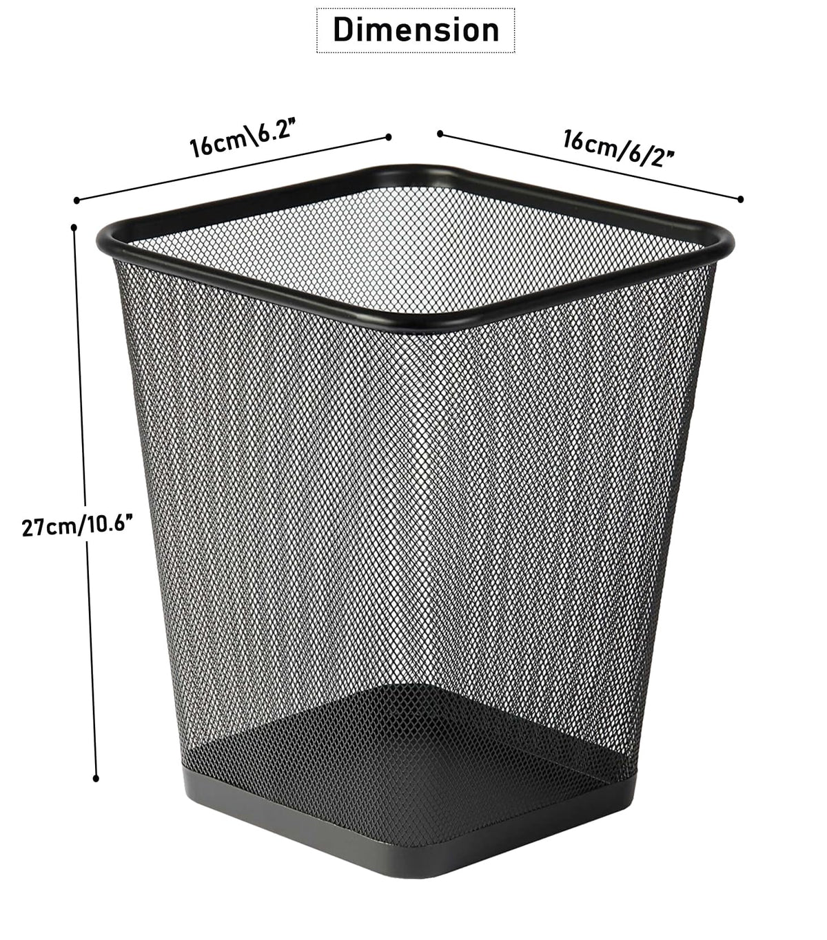 Metal Mesh Square Waste Bin 9 L – Black (Pack of 1)