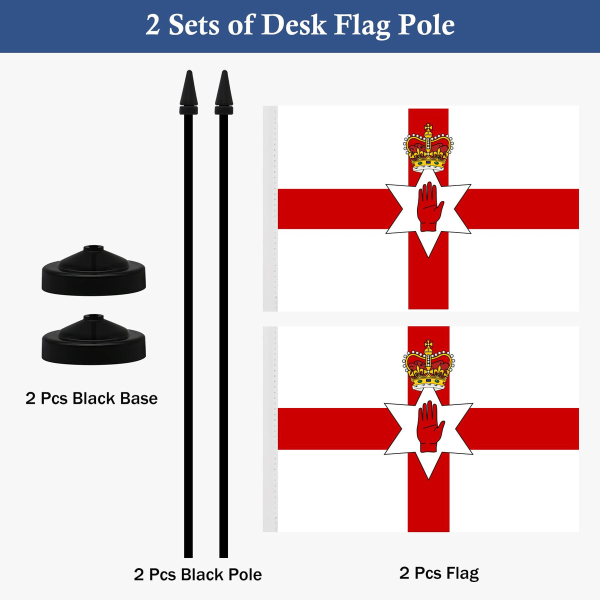 Northern Ireland Table Flag Set 21x14cm with Stand Base (2 Pack)