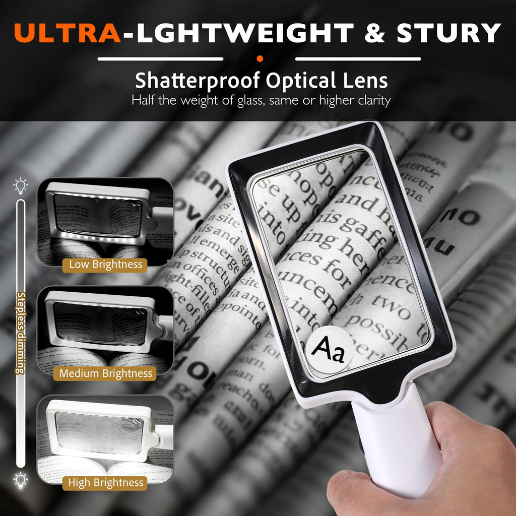 Overcomo 5X/15X Lightweight Handheld Reading Magnifying Glass with Light