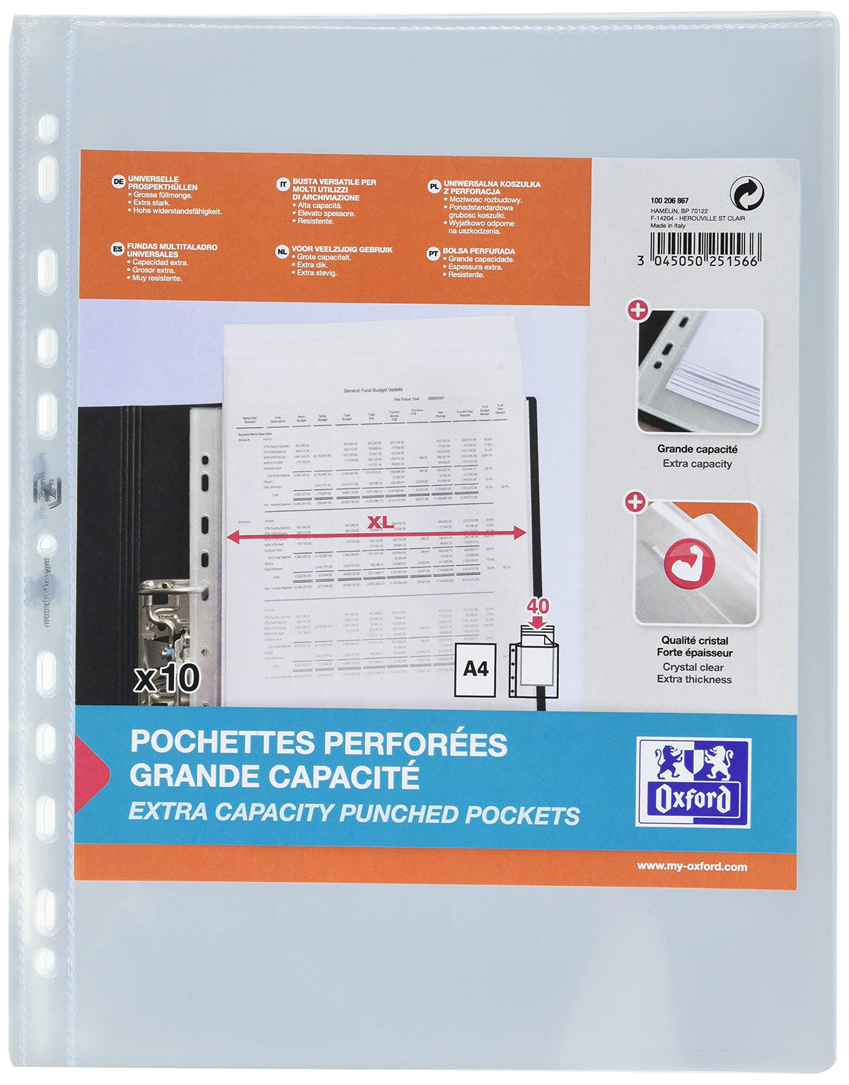 Pack of 10 Document Wallets A4XL Clear 140 Micron Heavy-Duty Polypropylene