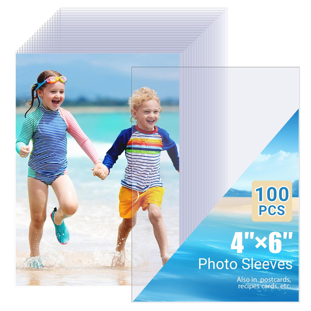 Pack of 100 A6 Photo Sleeves — Clear 4x6" Acid-Free Plastic Protectors