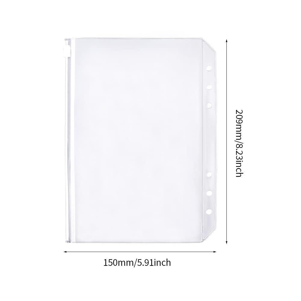 Pack of 12 A5 PVC 6-Hole Zippered Waterproof Folders (Transparent)