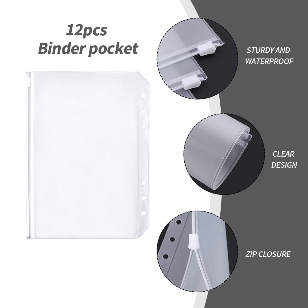 Pack of 12 A5 PVC 6-Hole Zippered Waterproof Folders (Transparent)