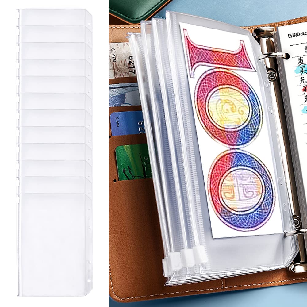 Pack of 12 A5 PVC 6-Hole Zippered Waterproof Folders (Transparent)