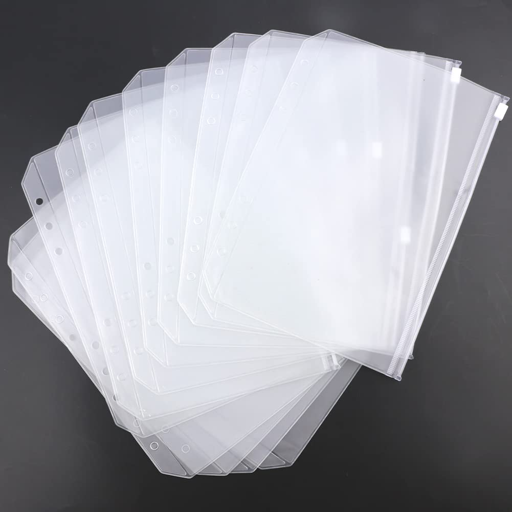 Pack of 12 A5 PVC 6-Hole Zippered Waterproof Folders (Transparent)