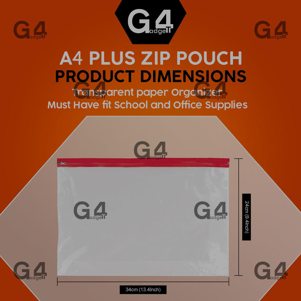 Pack of 5 A4 Plus Zipper Document Pouches 370 x 260mm Assorted Colors