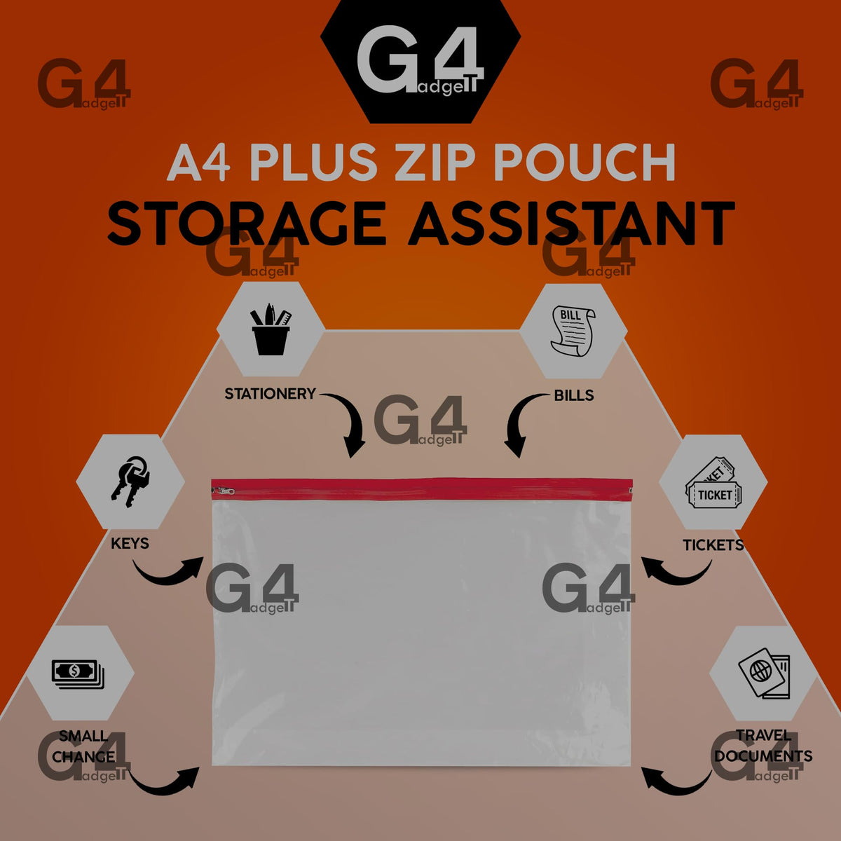 Pack of 5 A4 Plus Zipper Document Pouches 370 x 260mm Assorted Colors