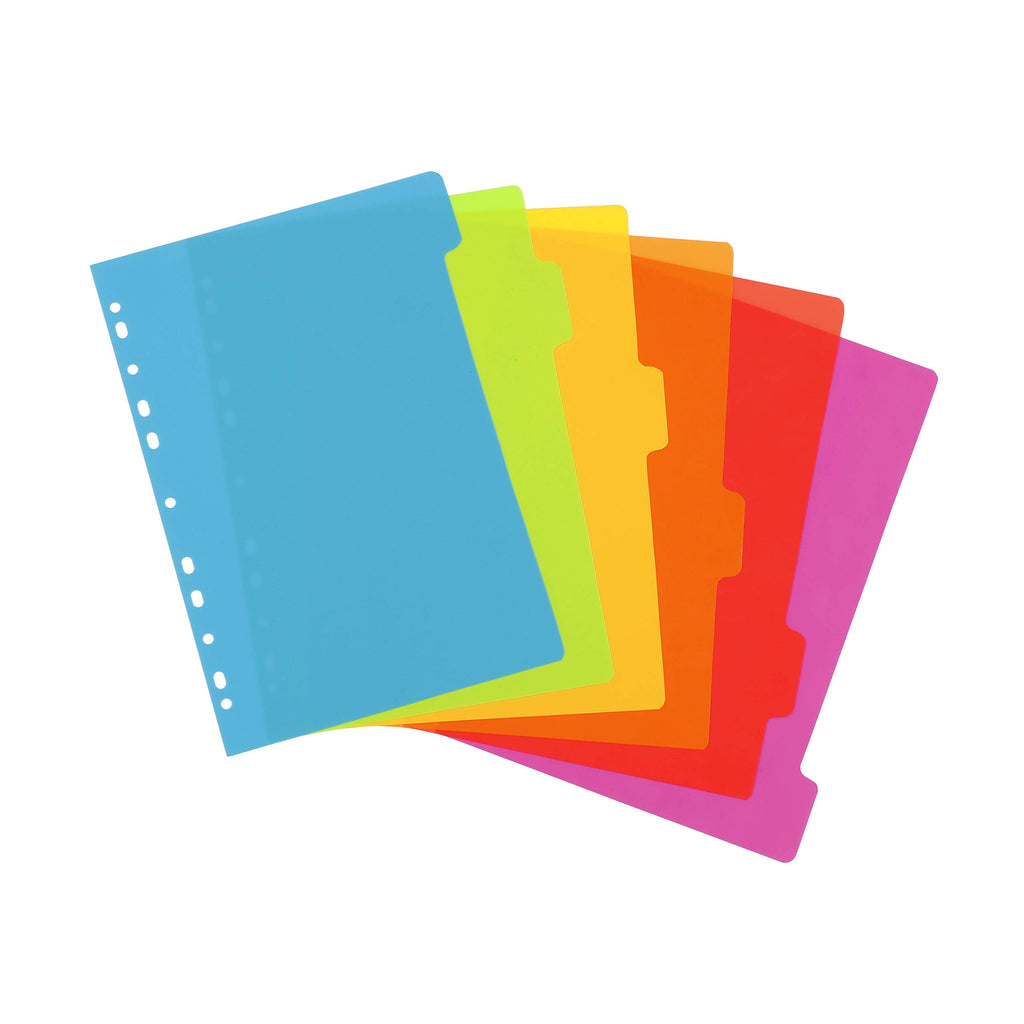 Pack of 6 Plastic A4 Dividers (21 x 29.7 cm) Neon