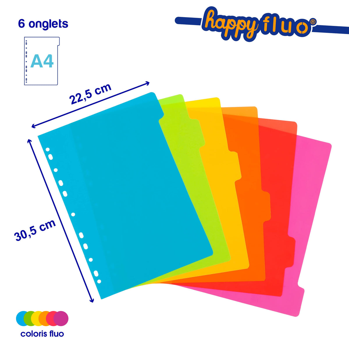 Pack of 6 Plastic A4 Dividers (21 x 29.7 cm) Neon