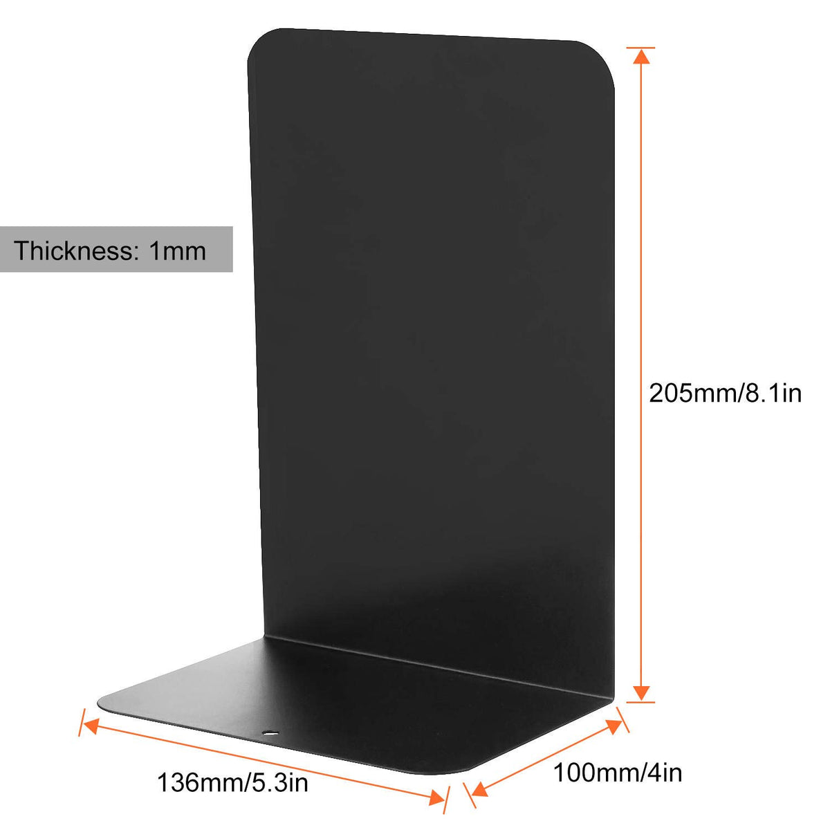 Pair of Classic Heavy-Duty Black Metal Bookends 8" (205mm)