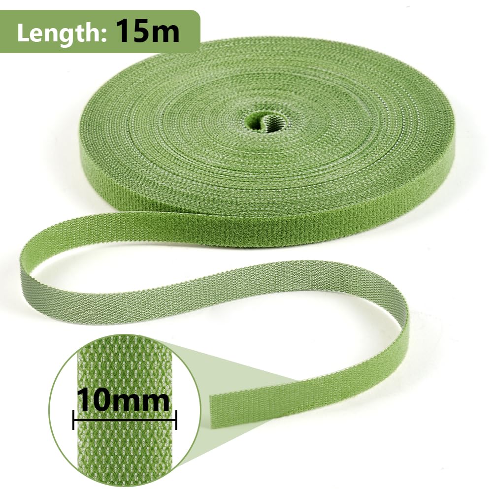 Plant Ties 15m x 10mm Green Reusable Self-Adhesive Garden Tape