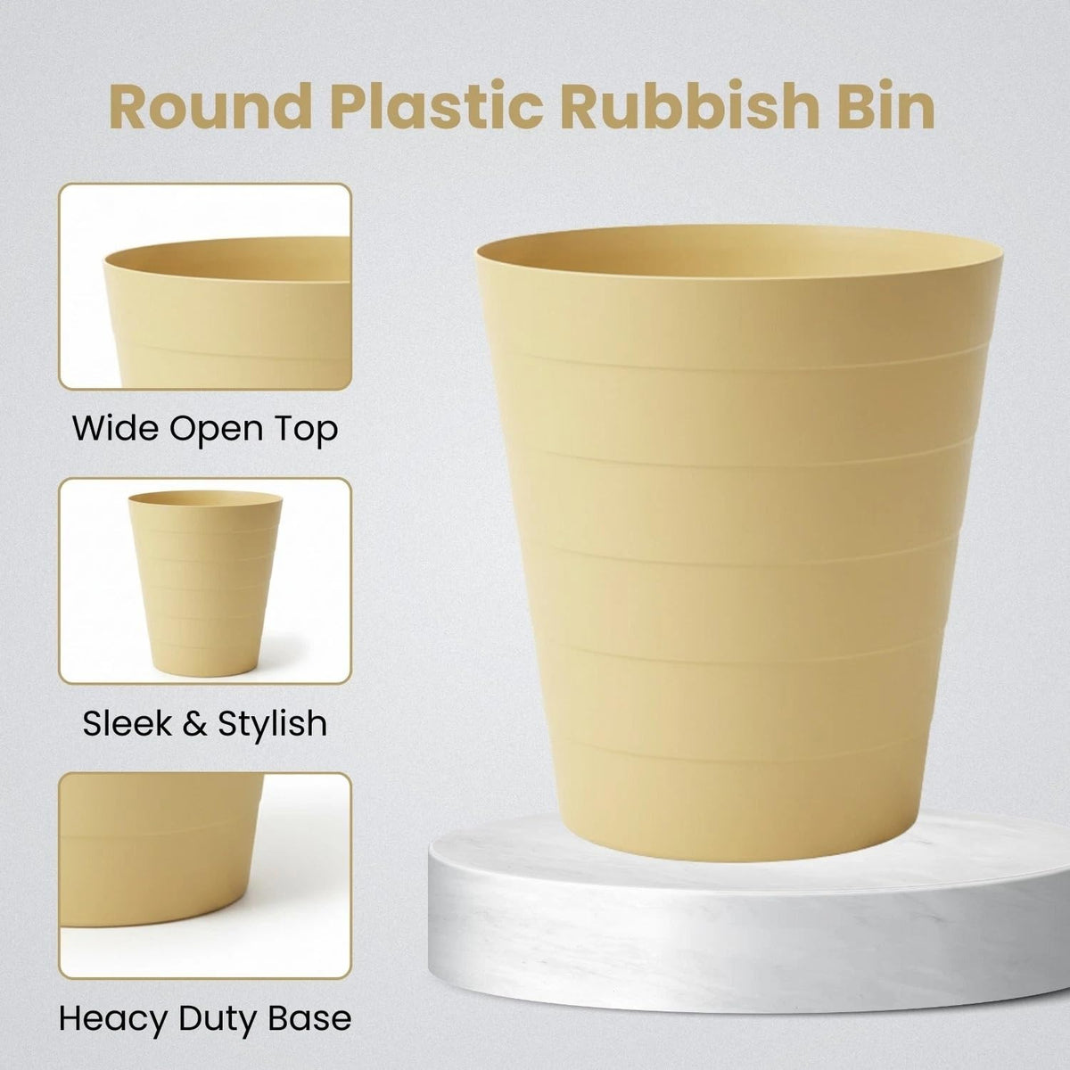 Plastic 6L Round Open-Top Waste Bin — Pastel Yellow