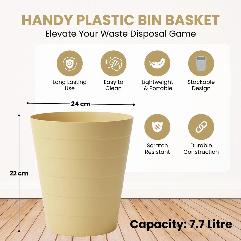 Plastic 6L Round Open-Top Waste Bin — Pastel Yellow