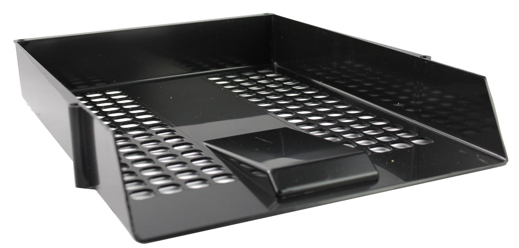 Plastic Front-Loading Letter Tray Black — A4 & Foolscap, Stackable, 278×377×65mm