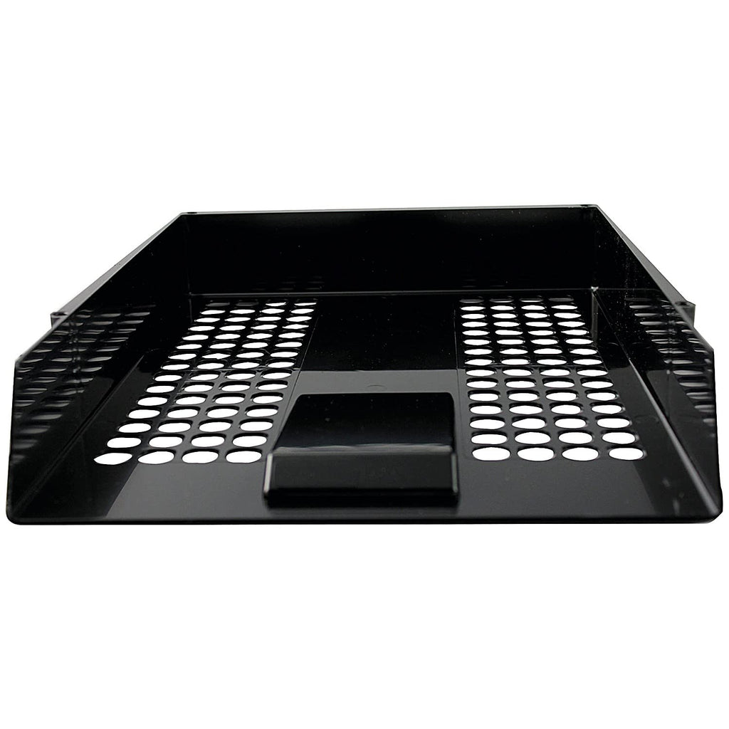 Plastic Front-Loading Letter Tray Black — A4 & Foolscap, Stackable, 278×377×65mm