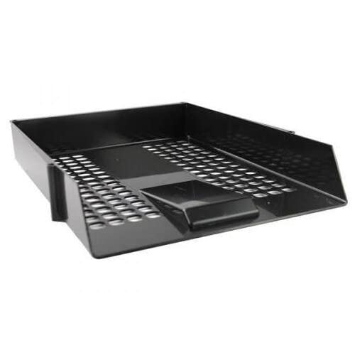 Plastic Front-Loading Letter Tray Black — A4 & Foolscap, Stackable, 278×377×65mm